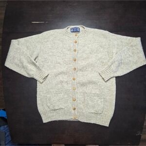 Andersons of Shetland Wool Cardigan Sweater Beige Hand Frame Knitted Vintage